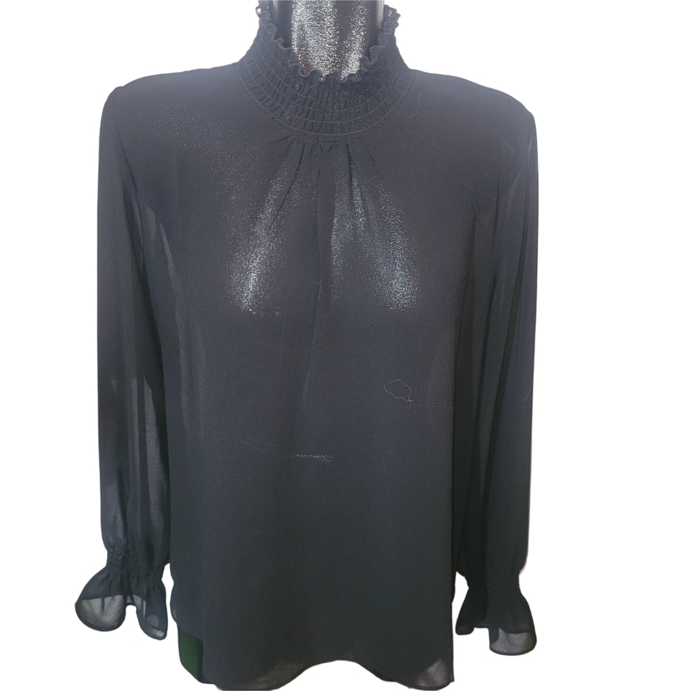 U2B Black Sheer Smocked High Neck Women's Whimsgoth Blouse Size XL
